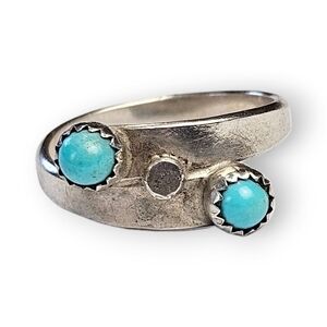 Snake Eyes Turquoise Sterling Bypass Ring Southwestern Vintage 925 Silver 4.5
